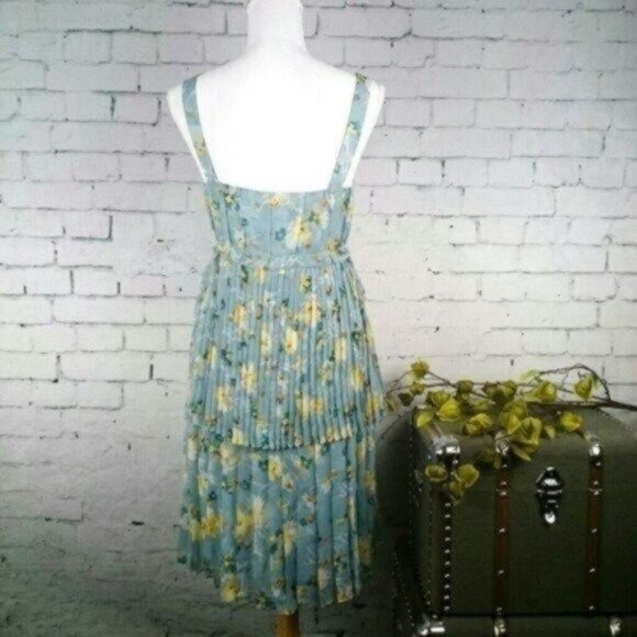 Vera Wang Lavender Label Floral Silk Sundress Blue Size 10 - Picture 3 of 6